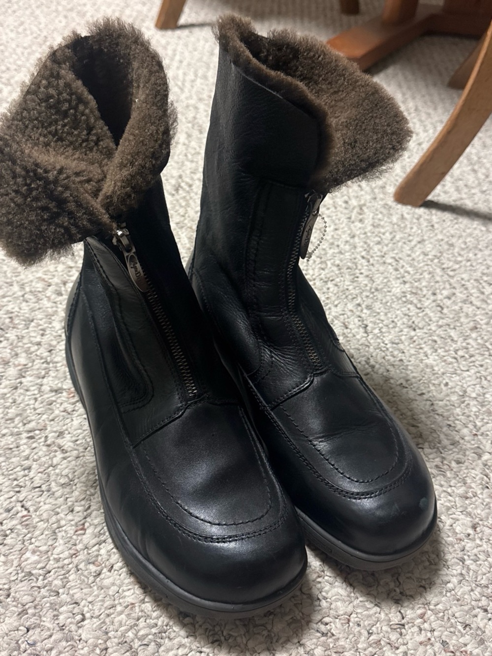 Women's Black Leather Shearling-Lined Ankle Boots